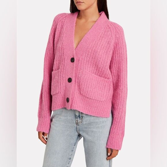 NWT A.L.C. Cleveland Cable Knit Button Front Relaxed Cardigan in Bubblegum XS - Picture 2 of 12